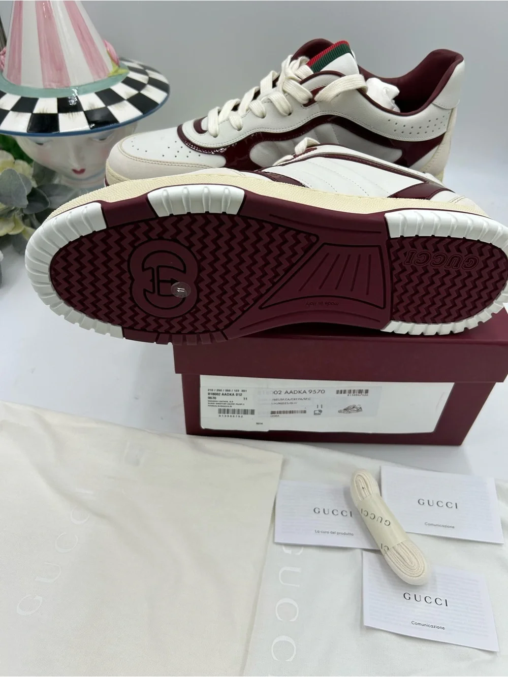 Men's Gucci re-web sneakers in white leather and patent trim size 11 fits 12 US